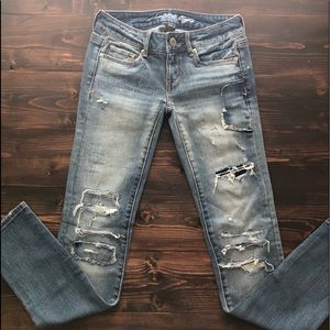 American Eagle Outfitters Distressed Skinny Jeans - Light Blue